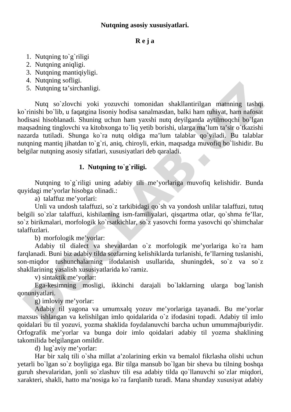 Nutqning asosiy xususiyatlari