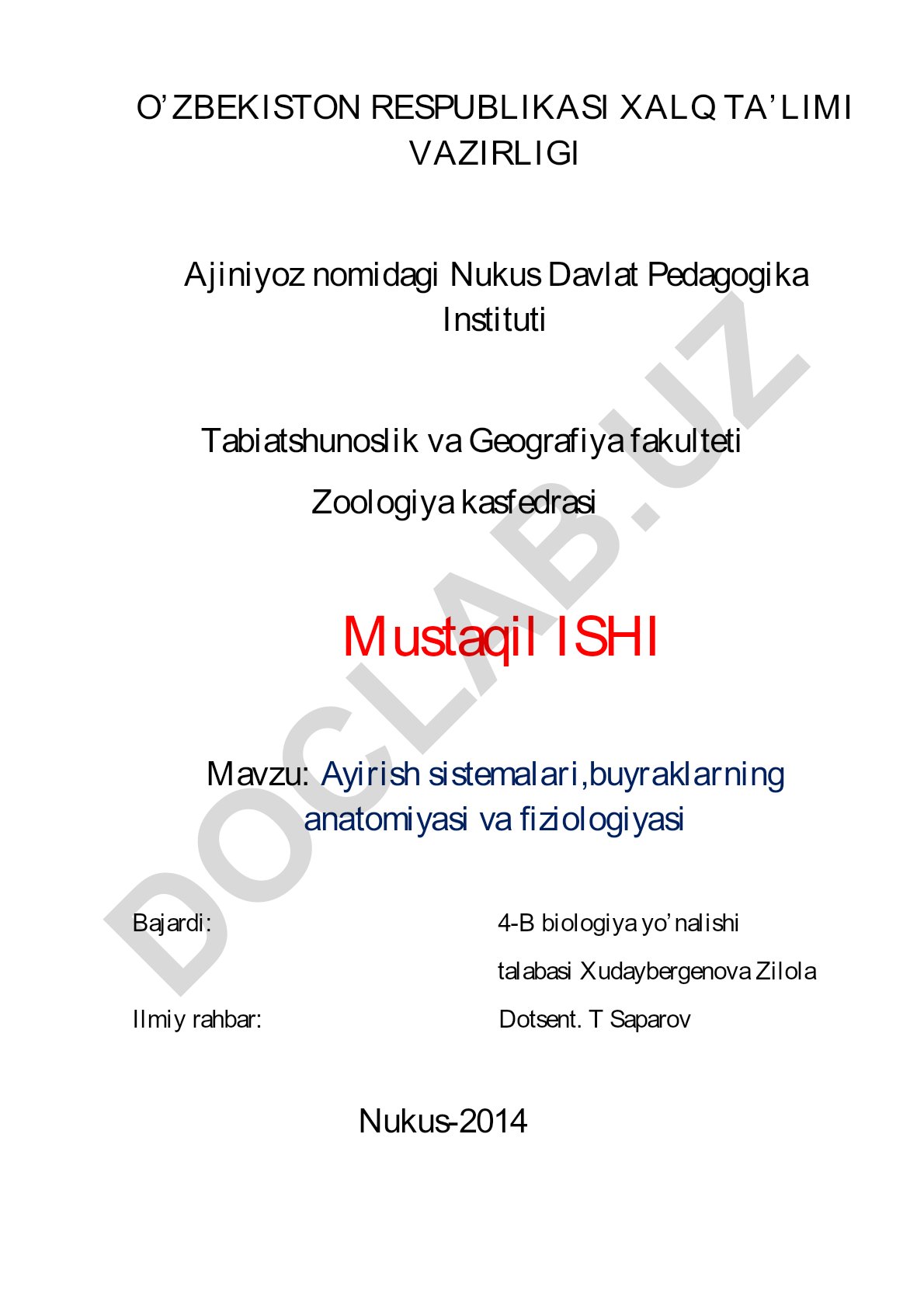 Ayirish sistemalari, buyraklarning anatomiyasi va fiziologiyasi