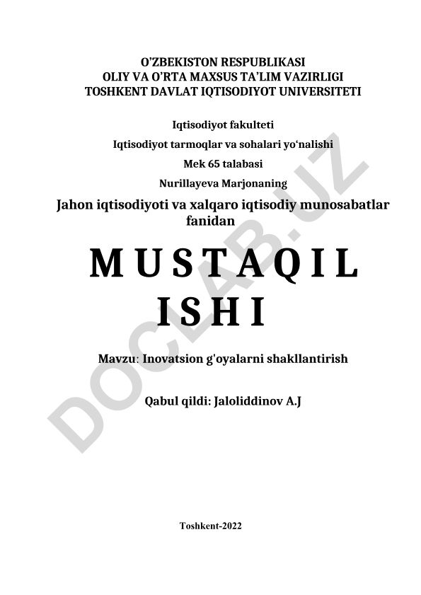 Inovatsion g'oyalarni shakllantirish