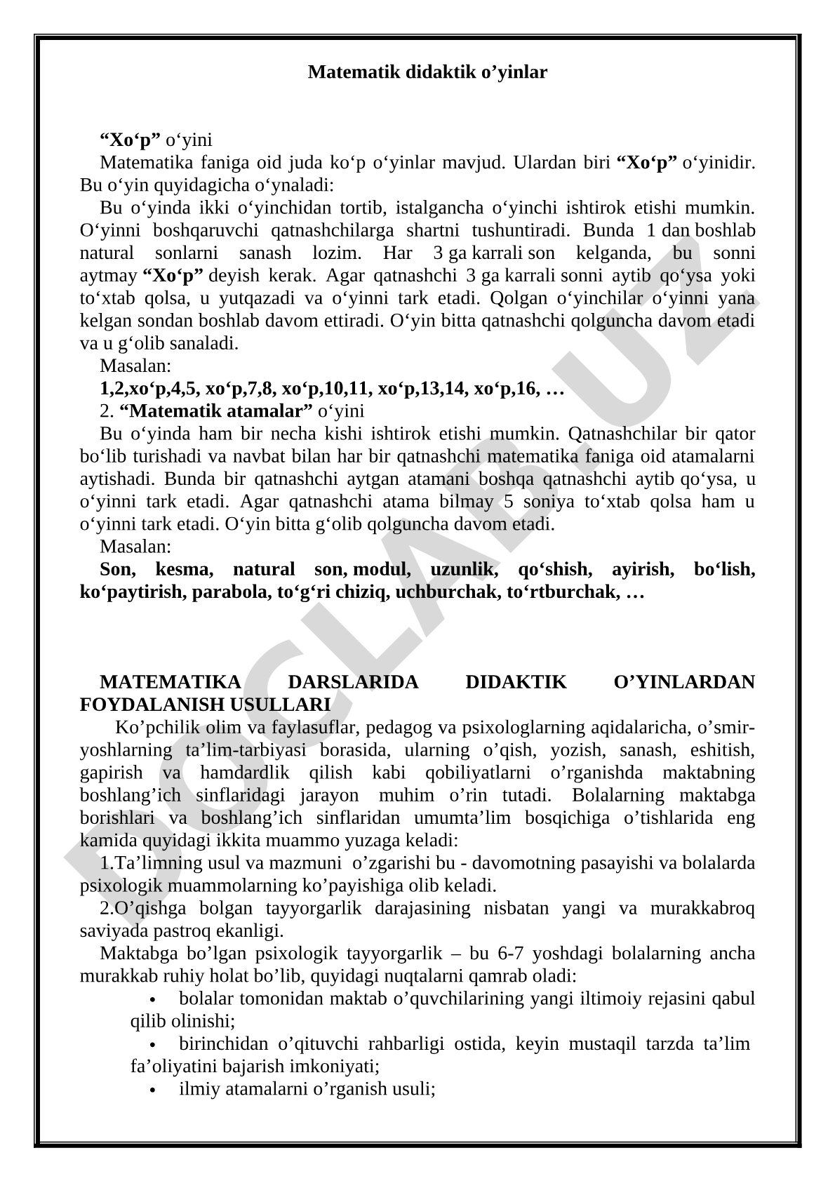 Matematik didaktik o'yinlar