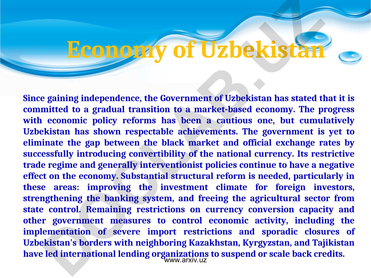 Uzbekistan's Economic Transition and Reform Challenges