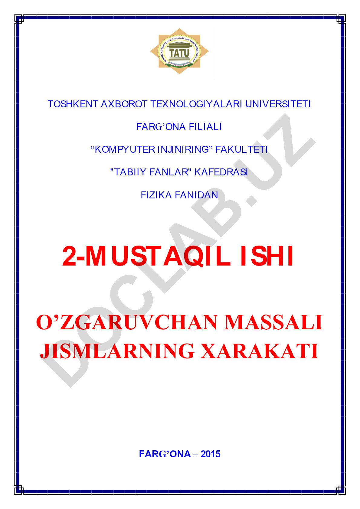 O'zgaruvchan massali jismlarning harakati