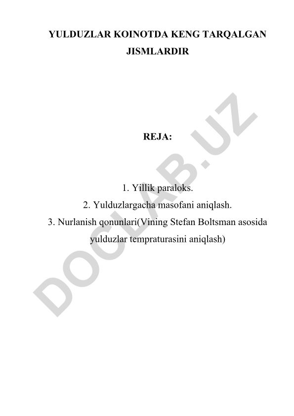 Yulduzlar masofasi va nurlanish qonunlari