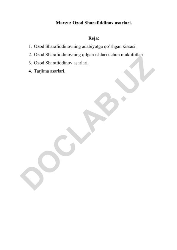 Ozod Sharafiddinov asarlari