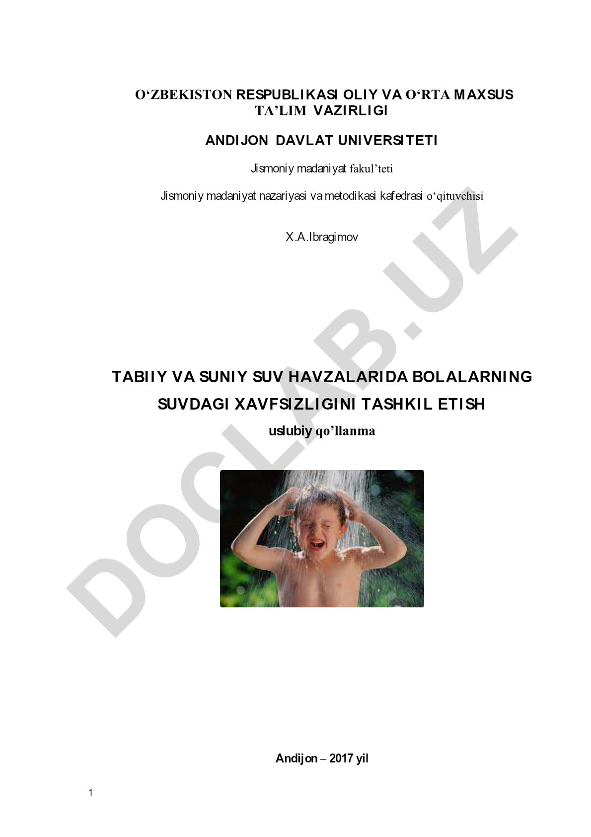 Tabiiy va suniy suv havzalarida bolalarning suvdagi xavfsizligini tashkil etish