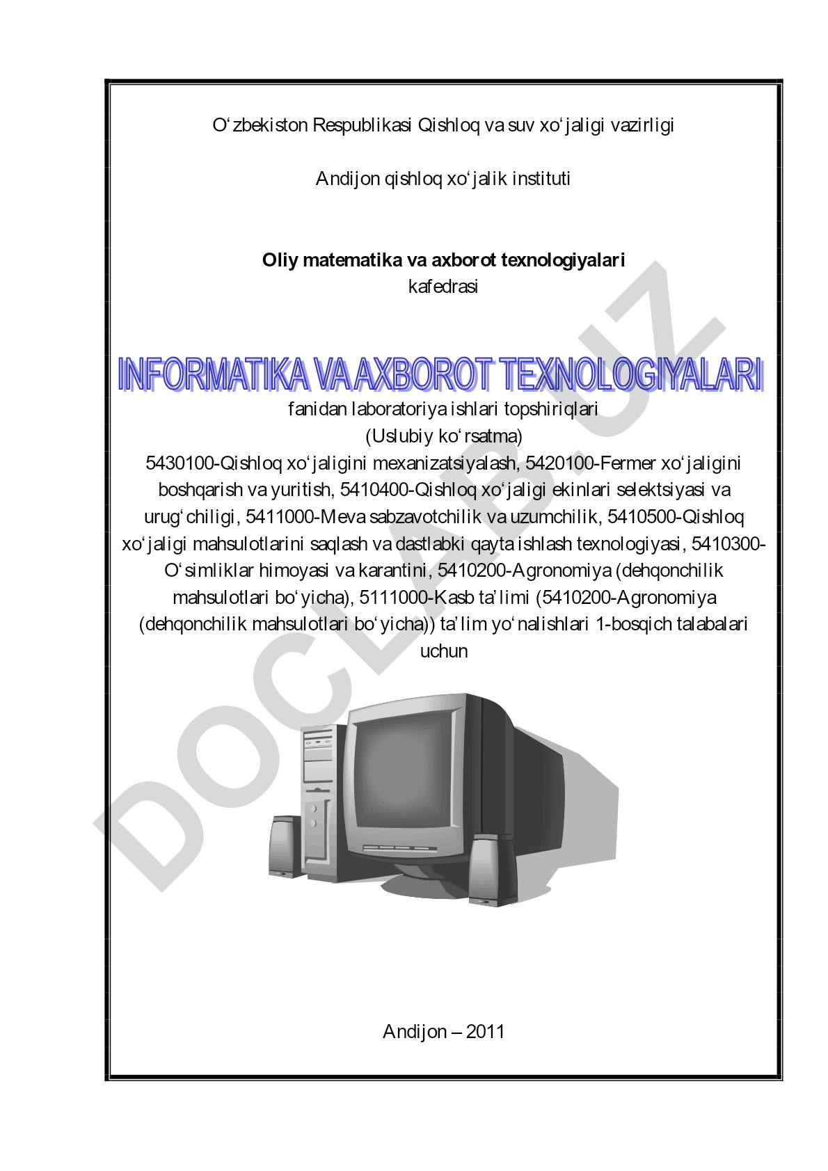 Informatika va axborot texnologiyalari fanidan laboratoriya ishlari topshiriqlari