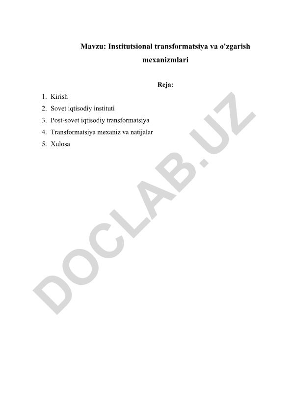 Institutsional transformatsiya va o'zgarish mexanizmlari