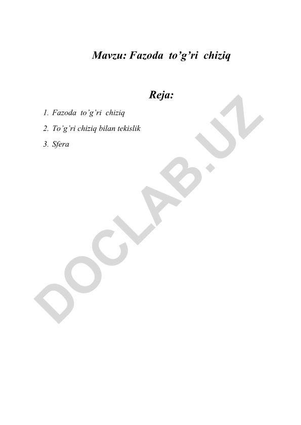 Fazoda to'g'ri chiziq