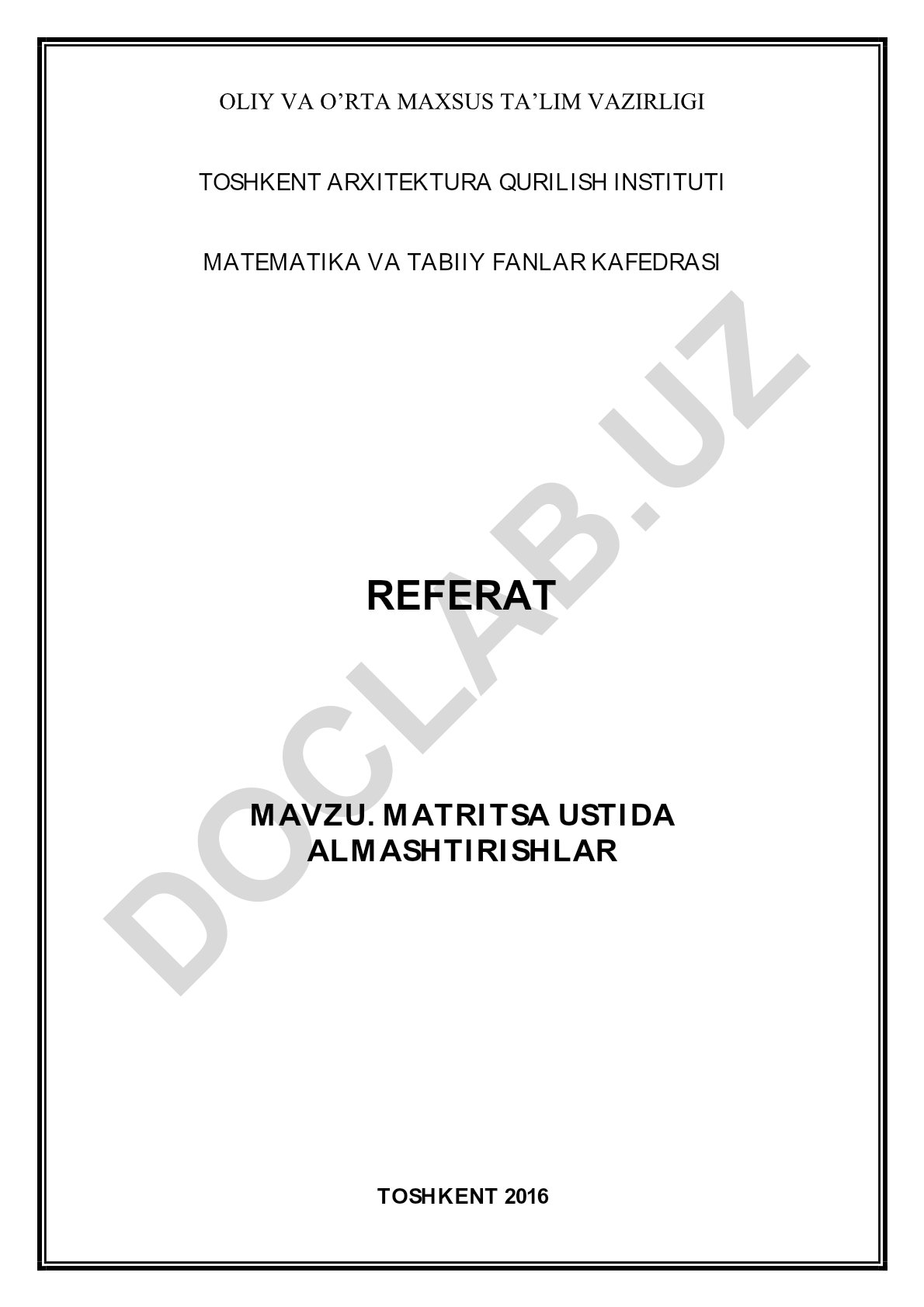 Matritsa ustida almashtirishlar