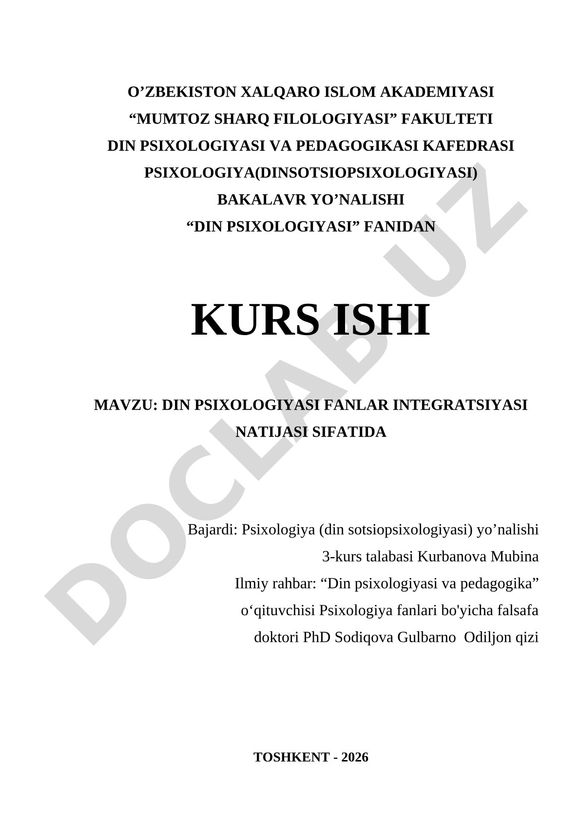 Din psixologiyasi fanlar integratsiyasi natijasi sifatida