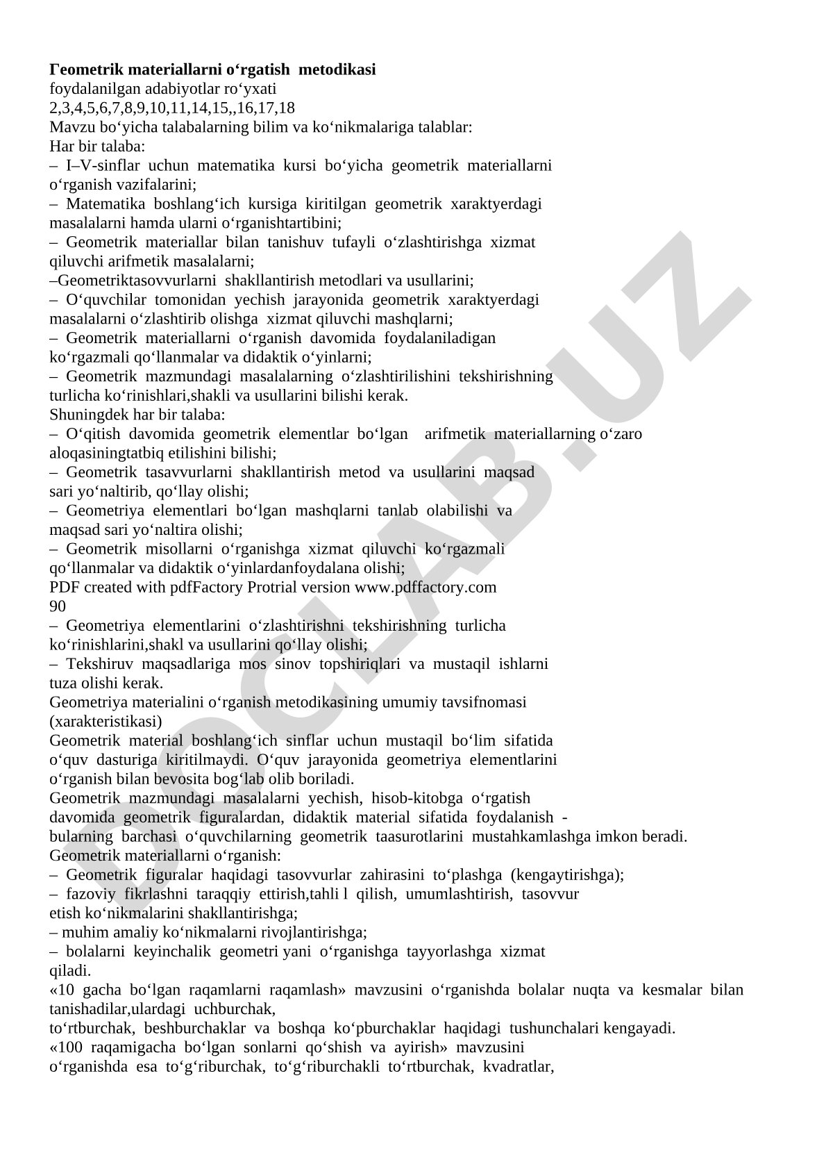 Geometrik materiallarni o‘rgatish metodikasi