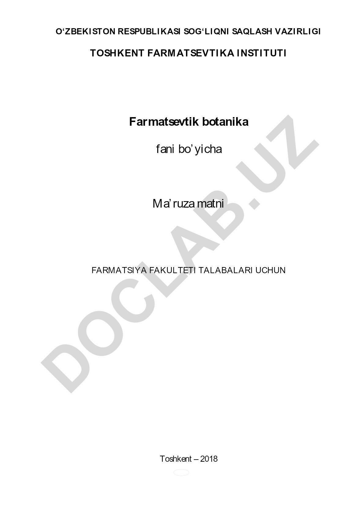 Botanika faniga kirish va farmatsiyadagi ahamiyati