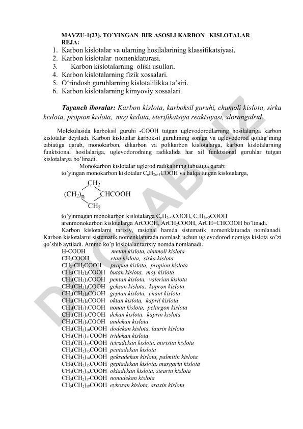 To'yingan bir asosli karbon kislotalar