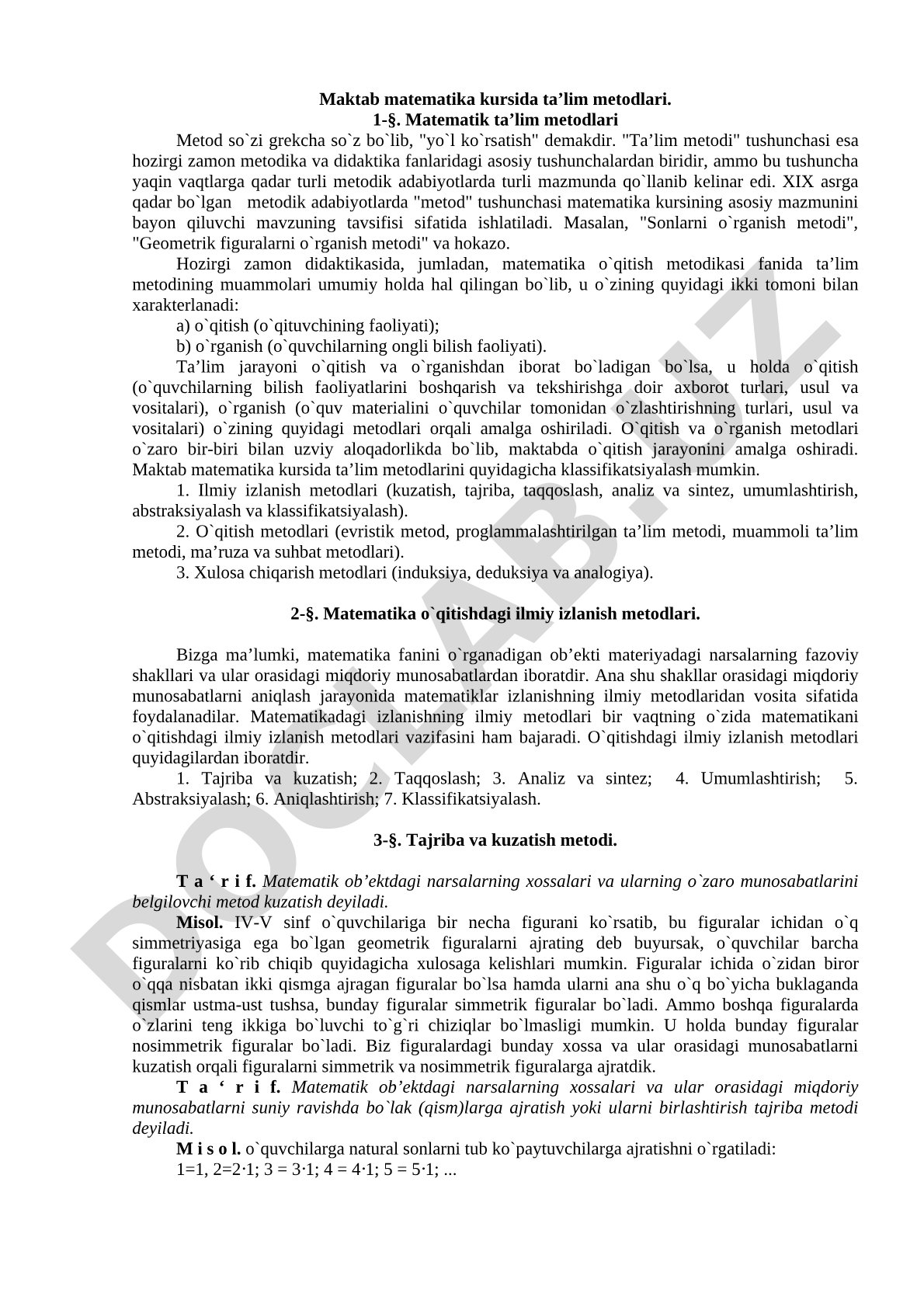 Maktab matematika kursida ta'lim metodlari