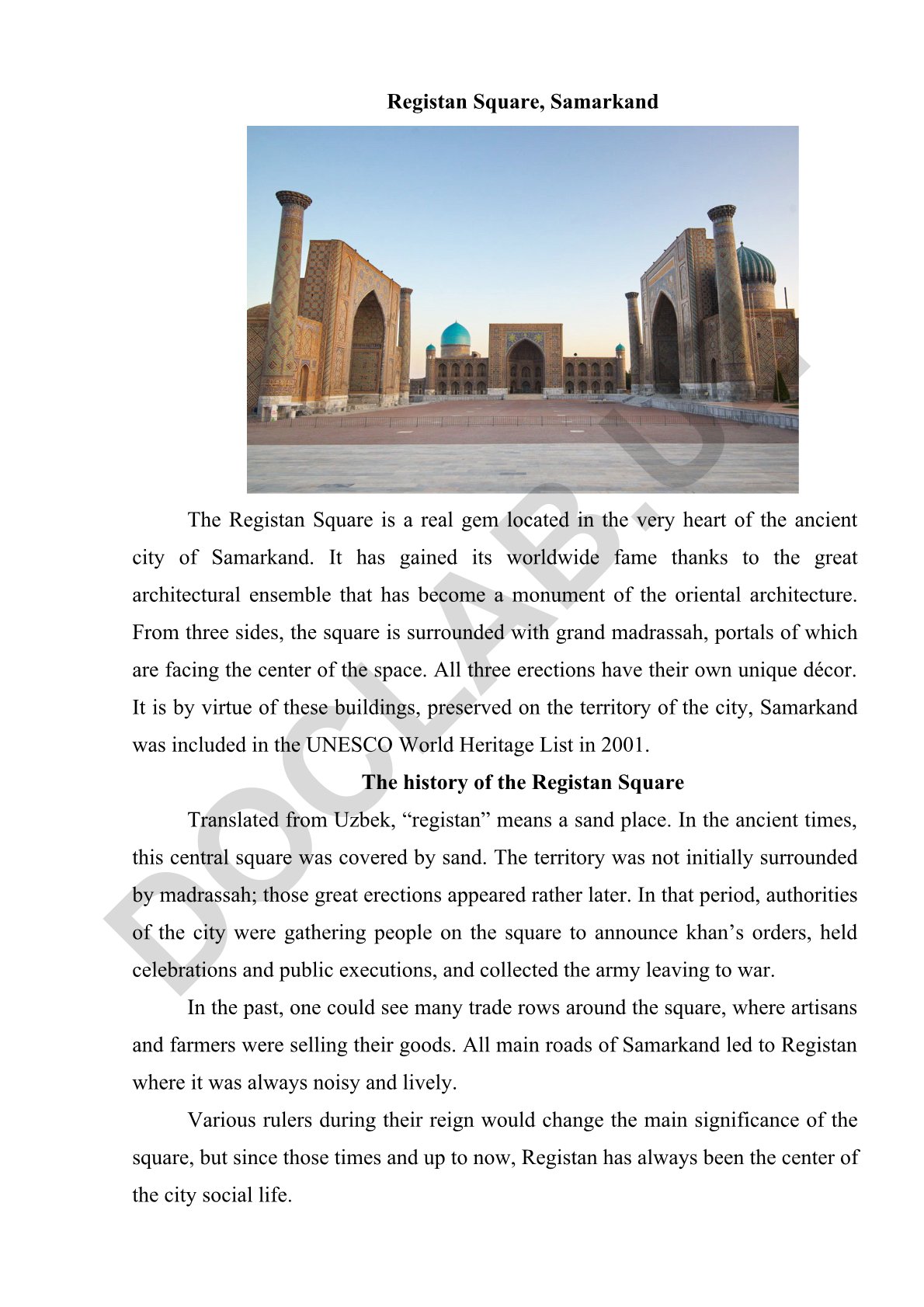 Registan Square in Samarkand: History and Architecture