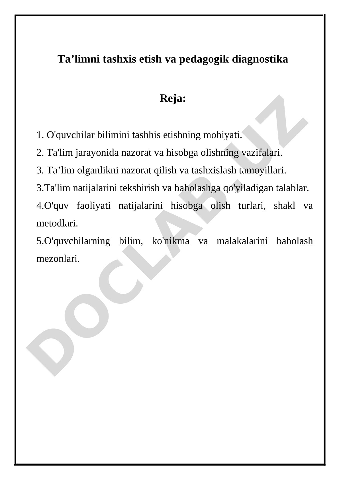 Ta'limni tashxis etish va pedagogik diagnostika