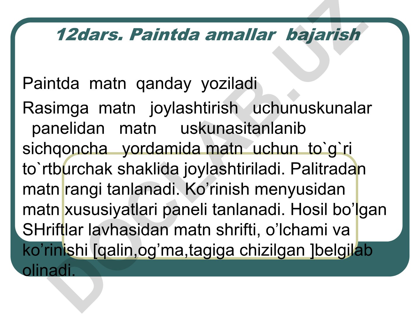 Paint dasturida matn yozish va nusxa ko'chirish amallari