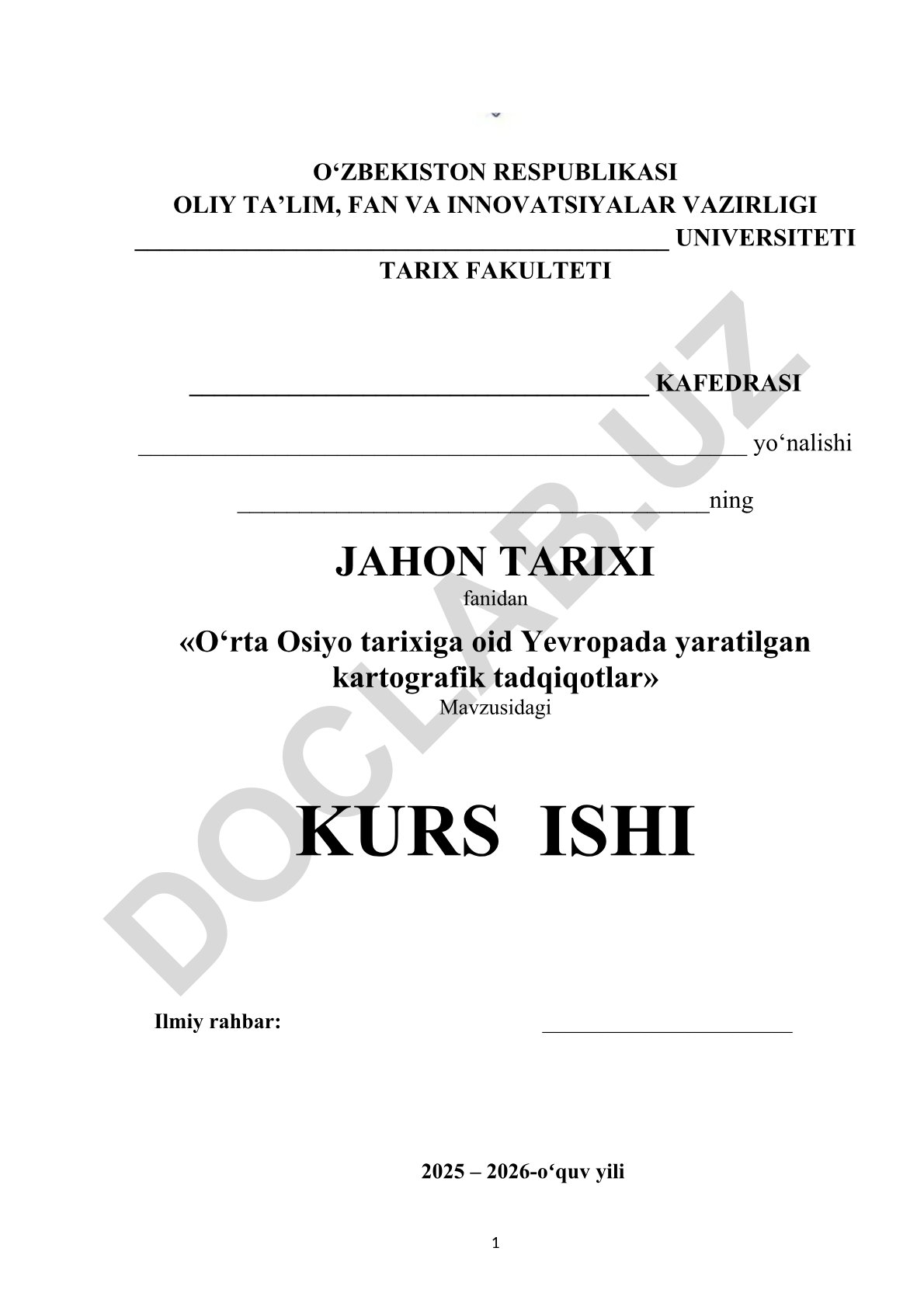 O‘rta Osiyo tarixiga oid Yevropada yaratilgan kartografik tadqiqotlar