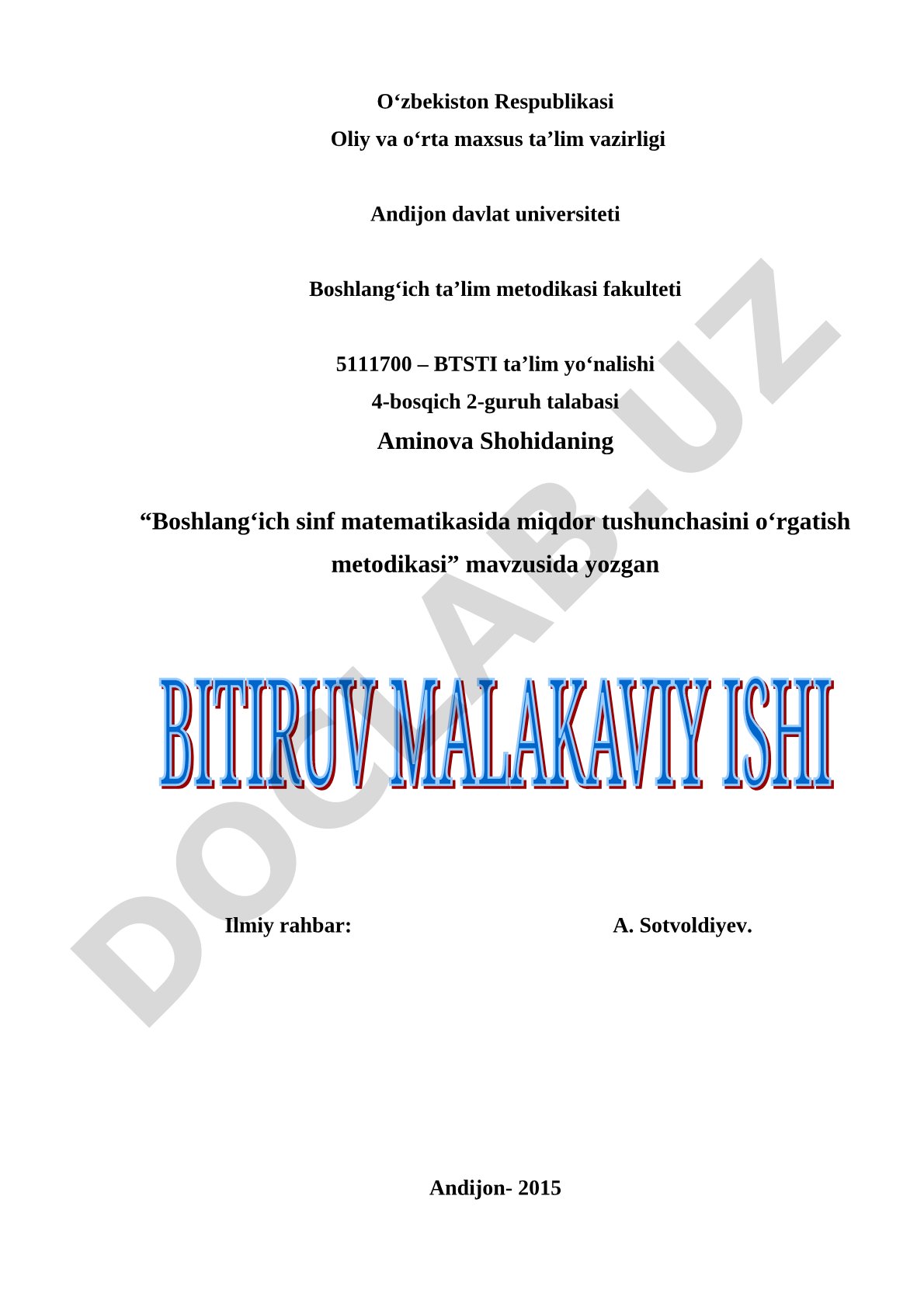 Boshlang'ich sinf matematikasida miqdor tushunchasini o'rgatish metodikasi