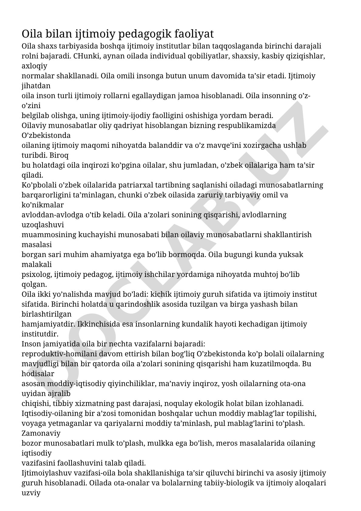 Oila bilan ijtimoiy pedagogik faoliyat