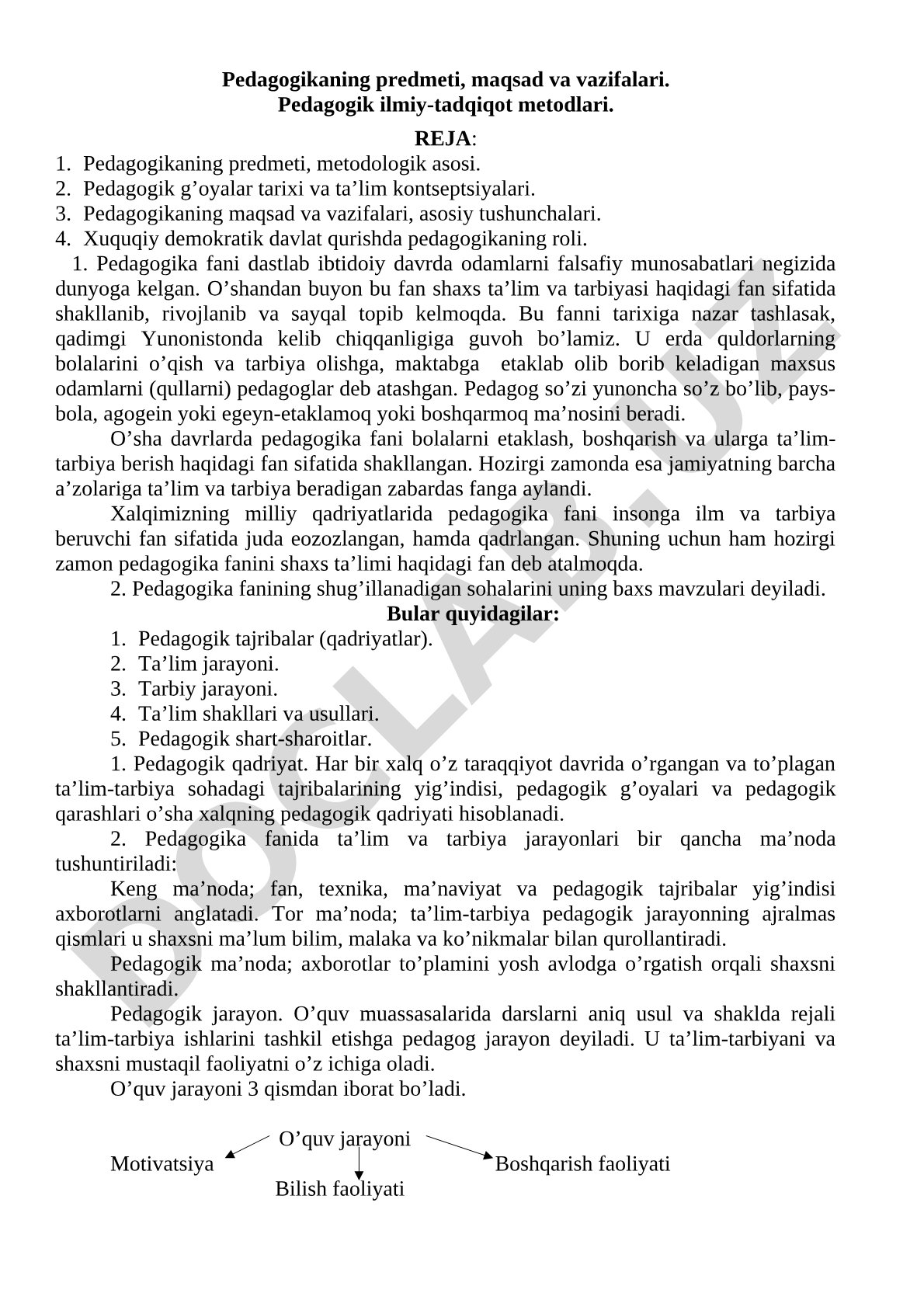 Pedagogikaning predmeti, maqsad va vazifalari