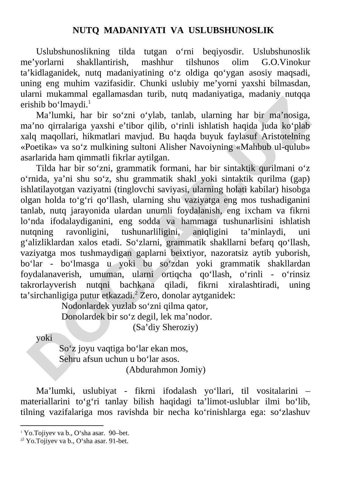 Nutq madaniyati va uslubshunoslik