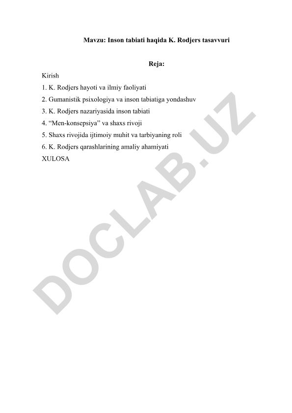 Inson tabiati haqida K. Rodjers tasavvuri