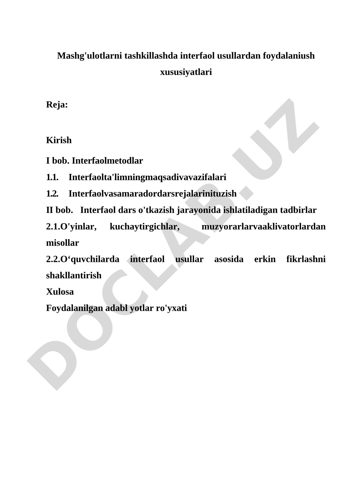 Mashg'ulotlarni tashkillashda interfaol usullardan foydalanish xususiyatlari