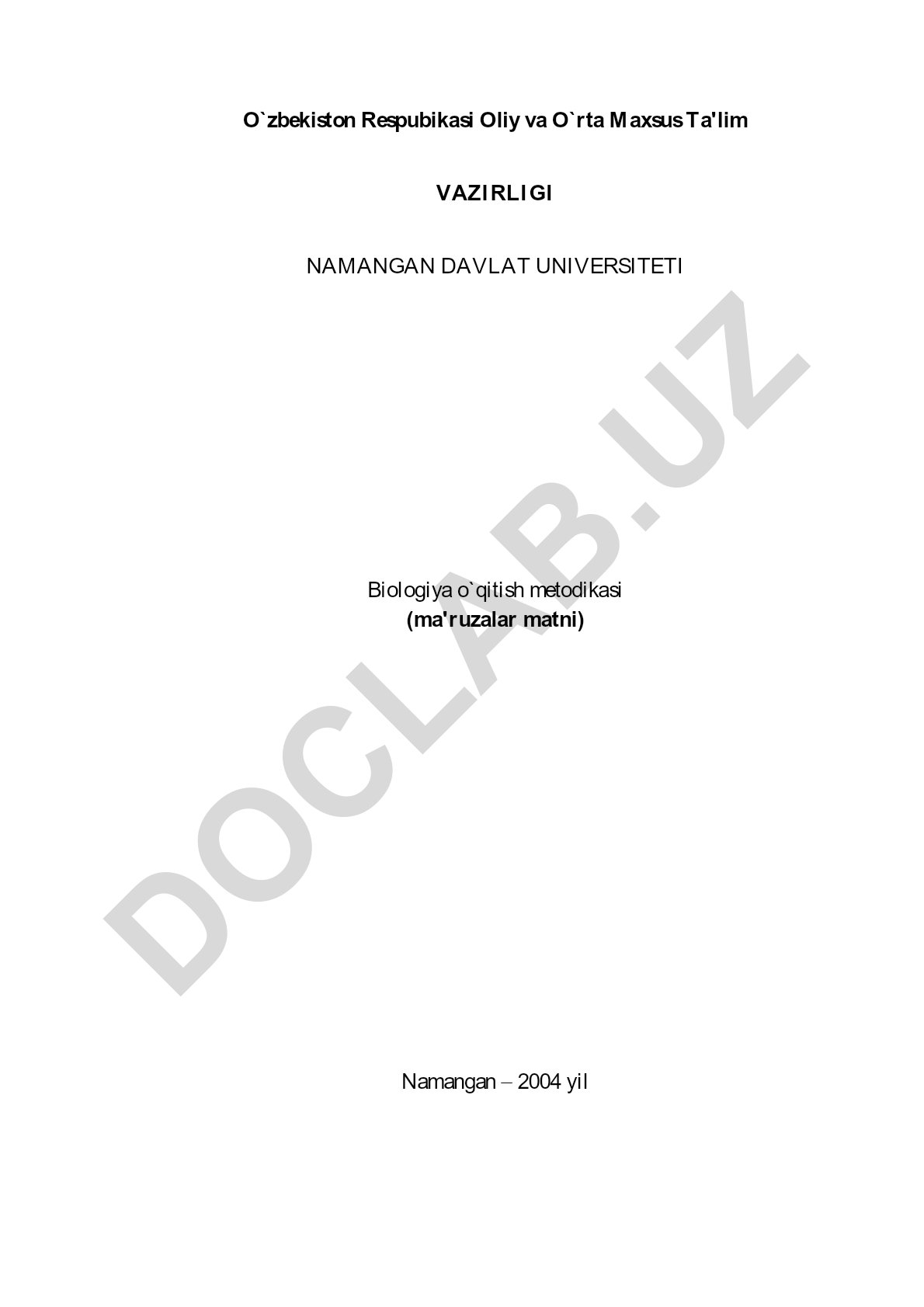Biologiya o'qitish metodikasi ma'ruzalar matni