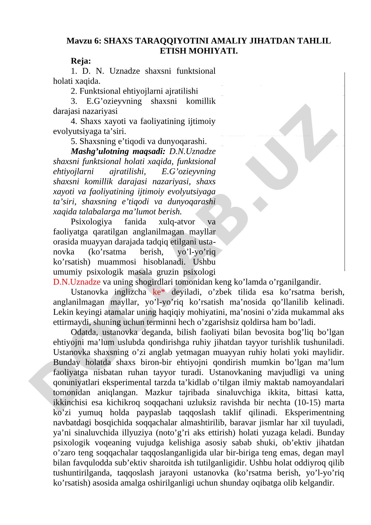 Shaxs taraqqiyotini amaliy jihatdan tahlil etish mohiyati