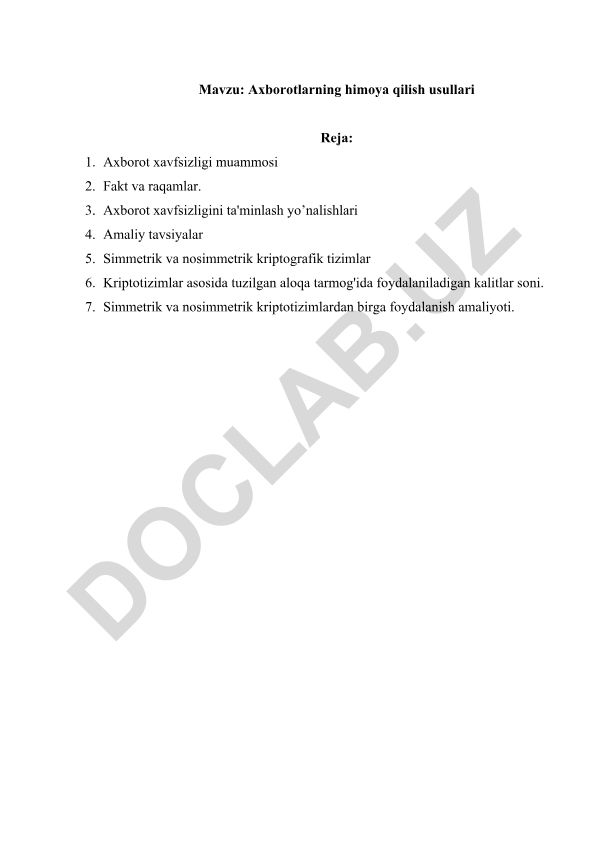 Axborotlarning himoya qilish usullari