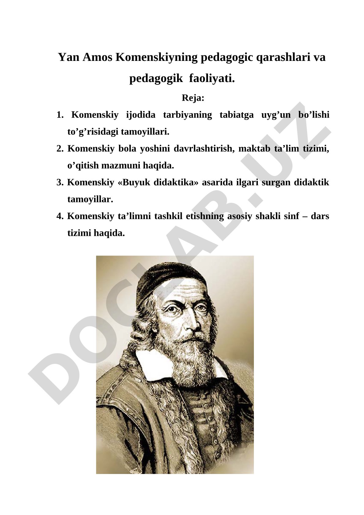 Yan Amos Komenskiyning pedagogic qarashlari va pedagogik faoliyati