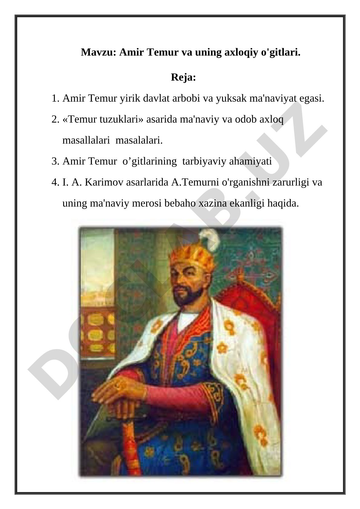 Amir Temur va uning axloqiy o'gitlari