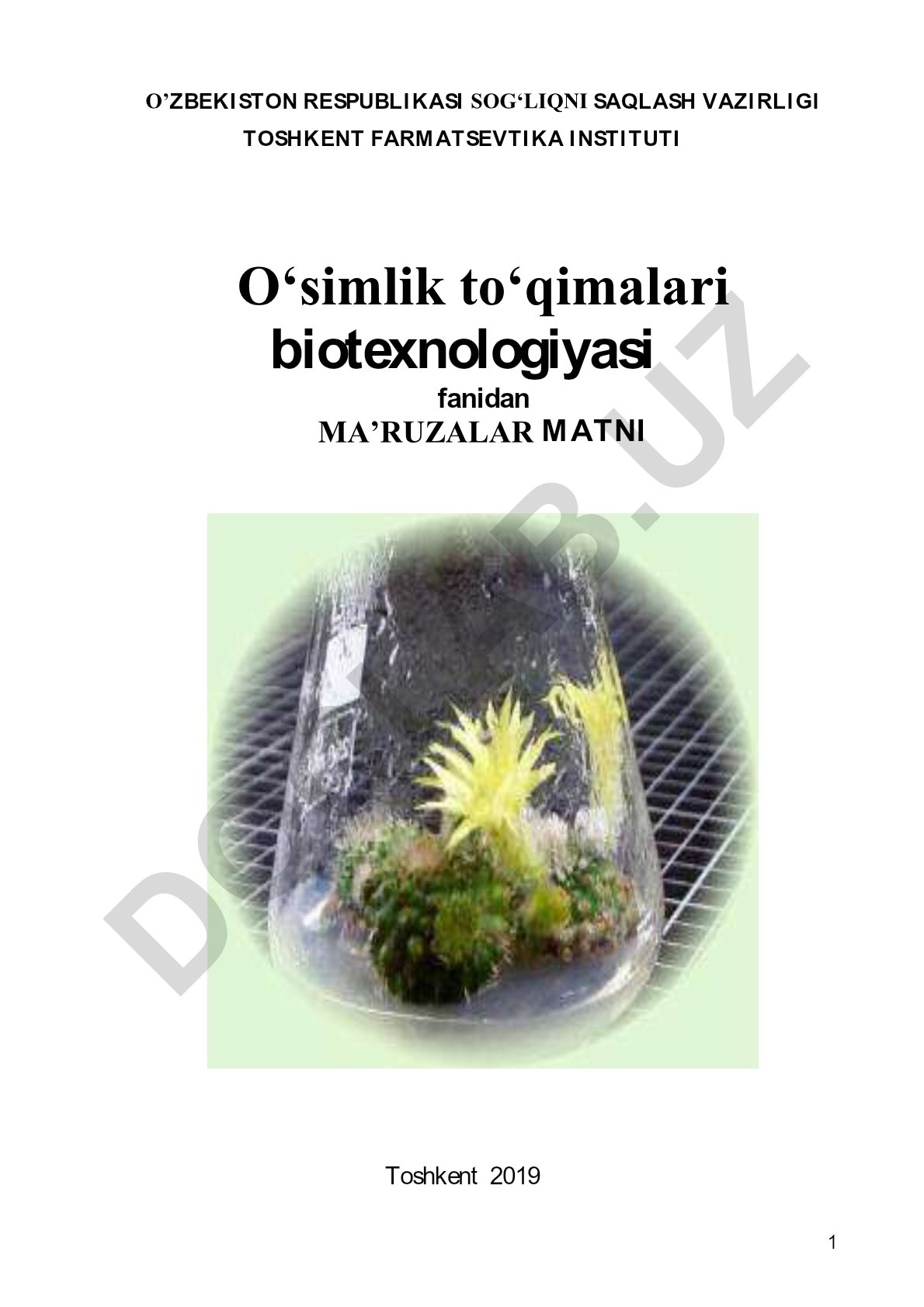 O'simlik to'qimalari biotexnologiyasi fanidan ma'ruzalar matni