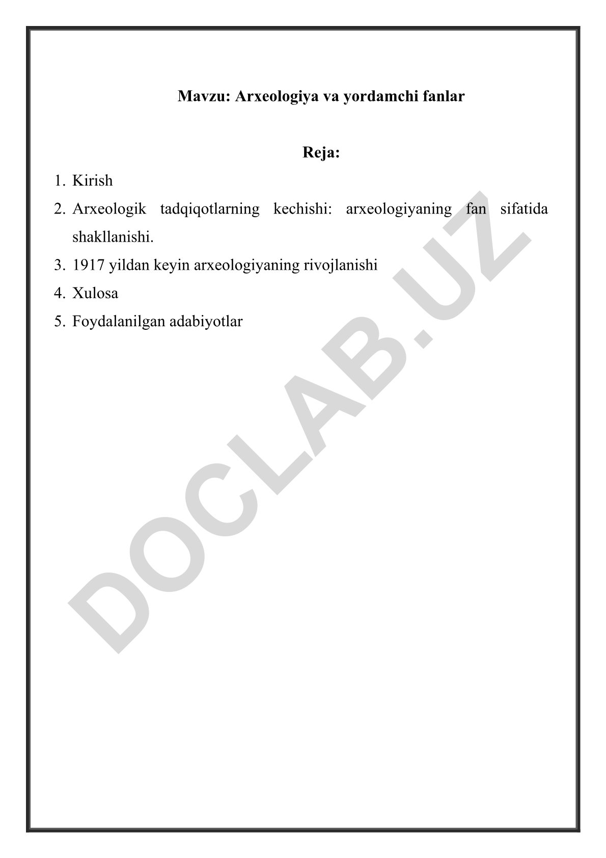 Arxeologiya va yordamchi fanlar