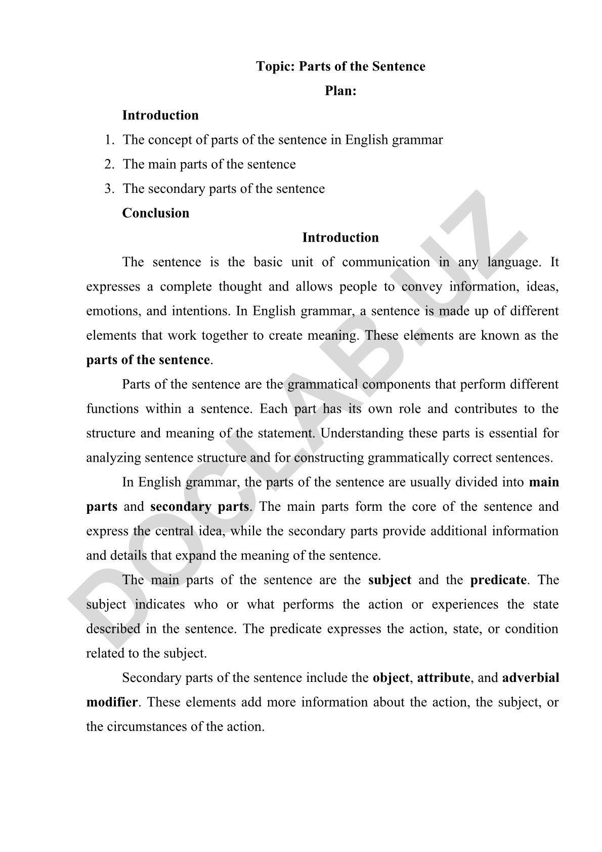 Parts of the Sentence in English Grammar