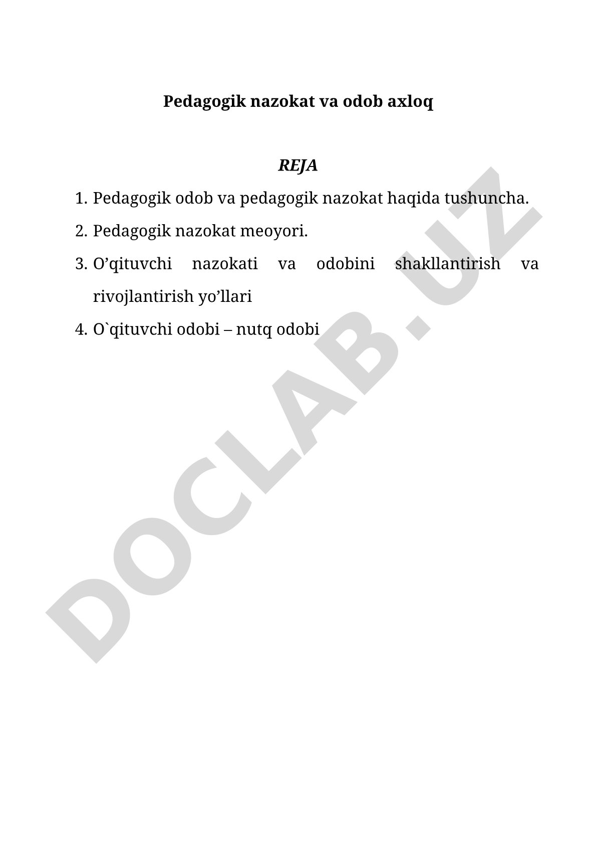 Pedagogik nazokat va odob axloq