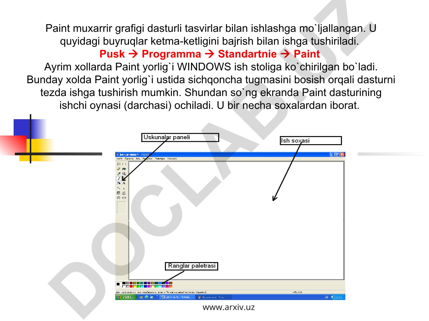 Paint grafik muxarrir dasturi ishlatish bo'yicha qo'llanma