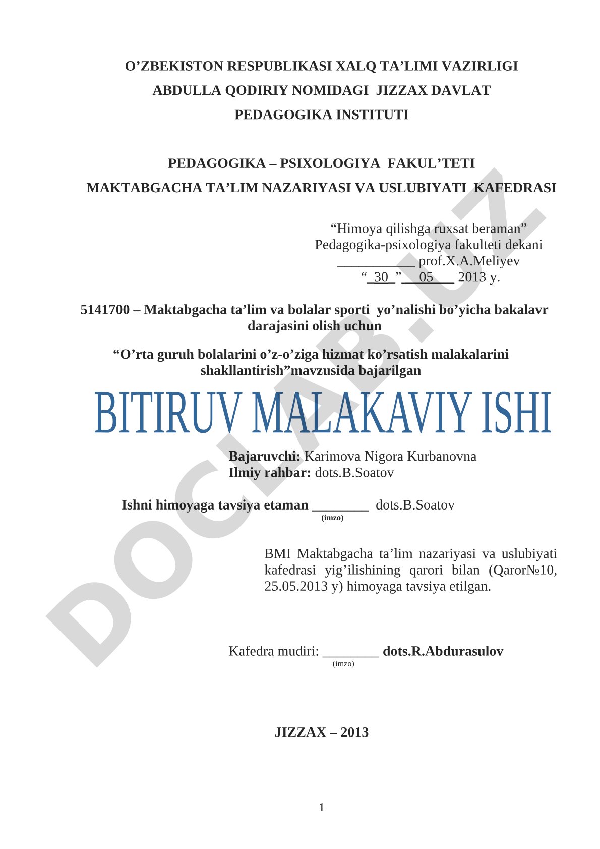 O'rta guruh bolalarini o'z-o'ziga hizmat ko'rsatish malakalarini shakllantirish