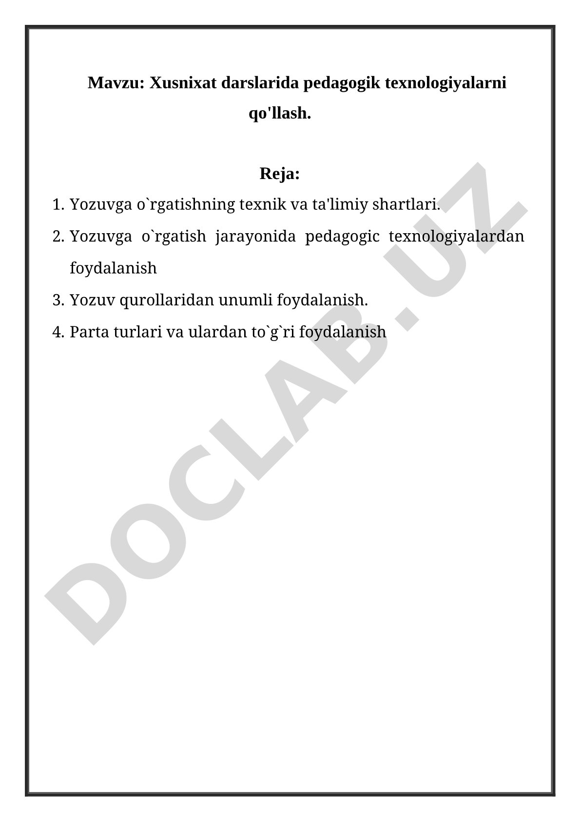 Xusnixat darslarida pedagogik texnologiyalarni qo'llash