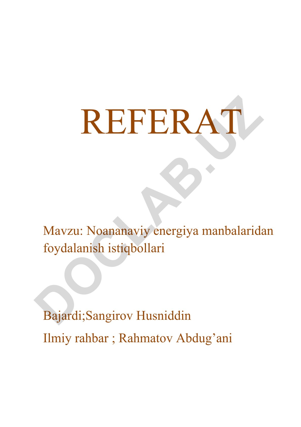 Noananaviy energiya manbalaridan foydalanish istiqbollari