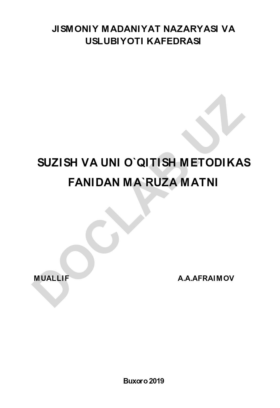 Suzish va uni o'qitish metodikasi fani ma'ruzasi