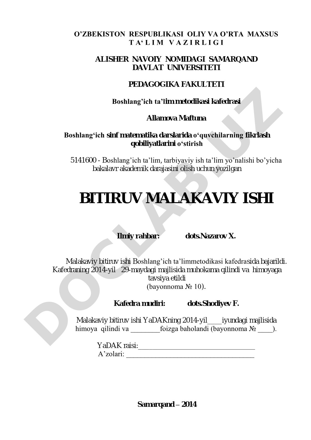 Boshlang‘ich sinf matematika darslarida o‘quvchilarning fikrlash qobiliyatlarini o‘stirish