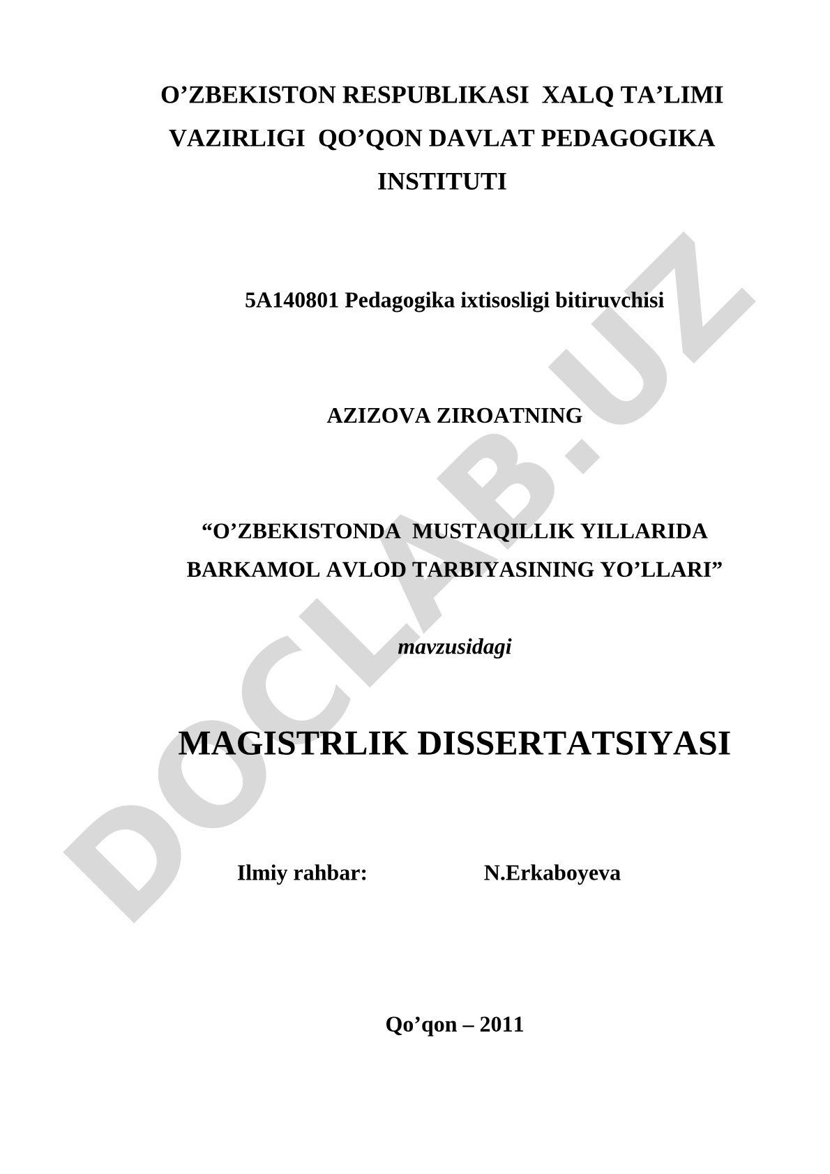 O'zbekistonda mustaqillik yillarida barkamol avlod tarbiyasining yo'llari