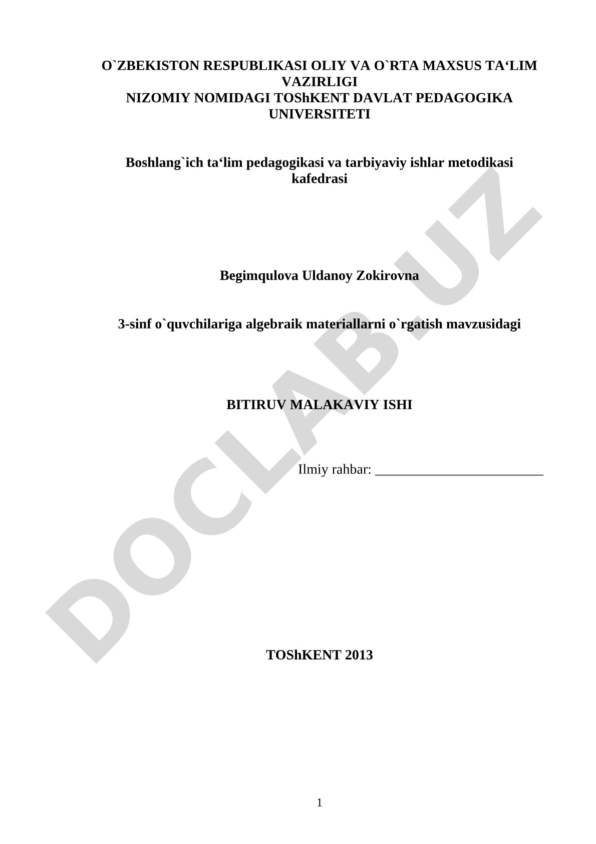 3-sinf o'quvchilariga algebraik materiallarni o'rgatish