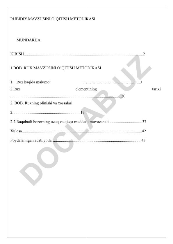 Rubidiy elementini o'qitish metodikasi