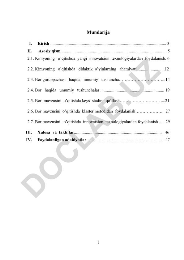 Kimyoning o'qitishda innovatsion texnologiyalar va metodlarning qo'llanilishi
