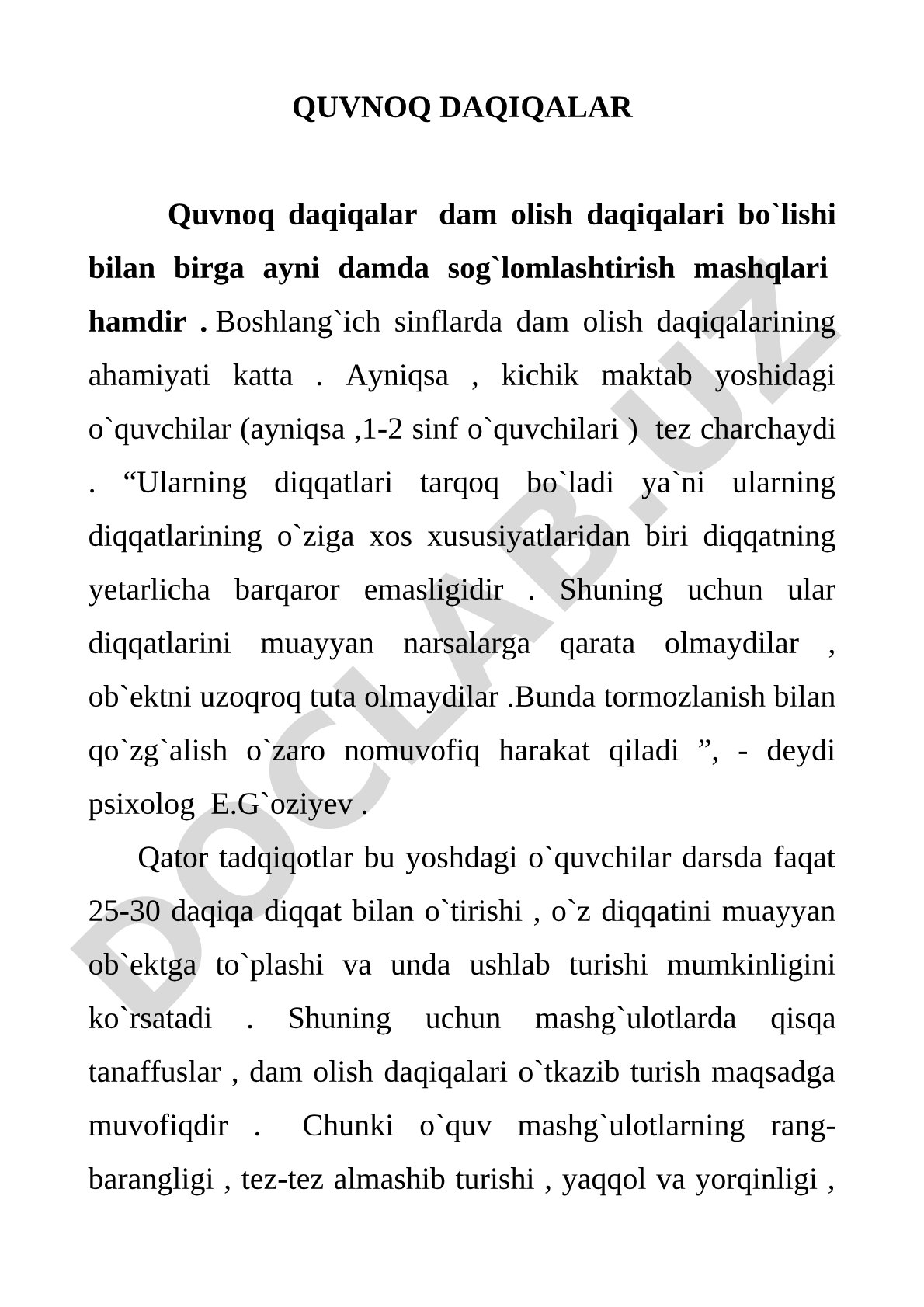 Quvnoq daqiqalar va ularning boshlang'ich sinflardagi ahamiyati