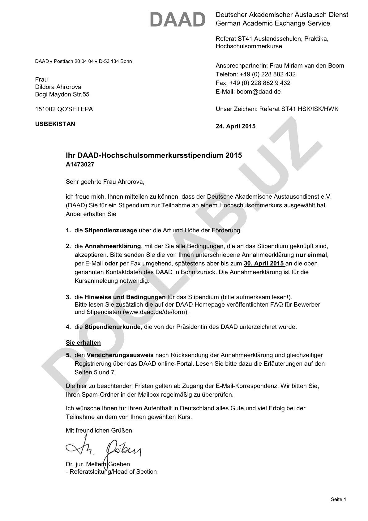 DAAD Hochschulsommerkursstipendium 2015 für Auslandsschulen, Praktika, Hochschulsommerkurse