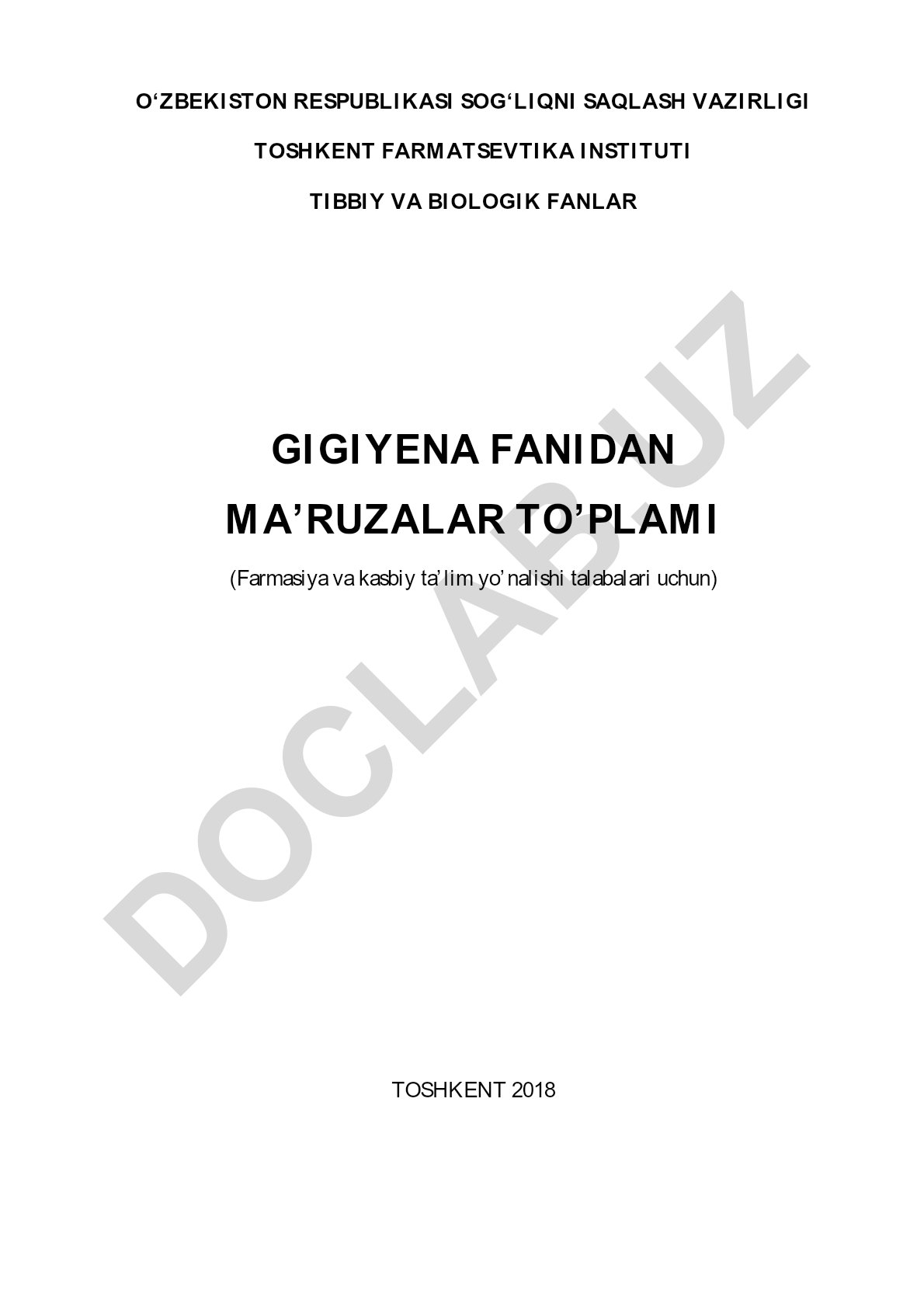 Gigiyena fanidan ma'ruzalar to'plami